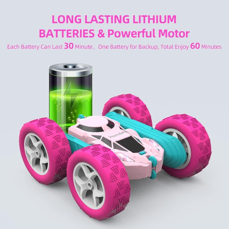 Pink Remote Control Car for Girls, 360° Flipping Stunt Car with LED Headlights, 5
