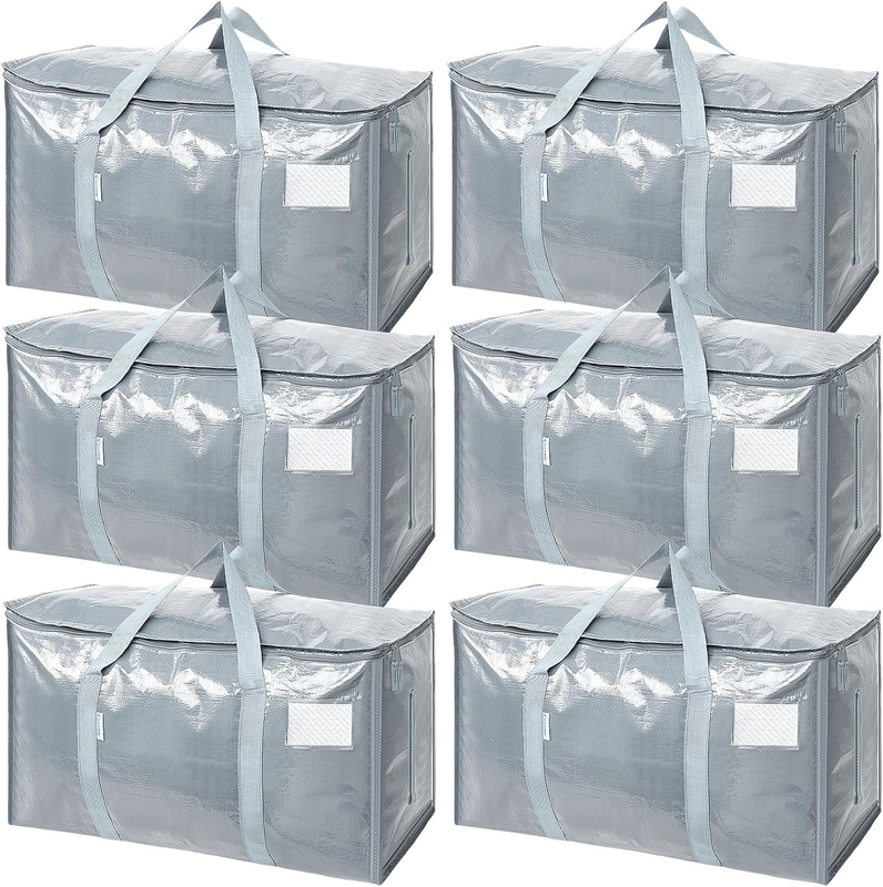 6 Pack Extra Large Heavy Duty Moving Bags Zipper Storage Totes Light Grey10