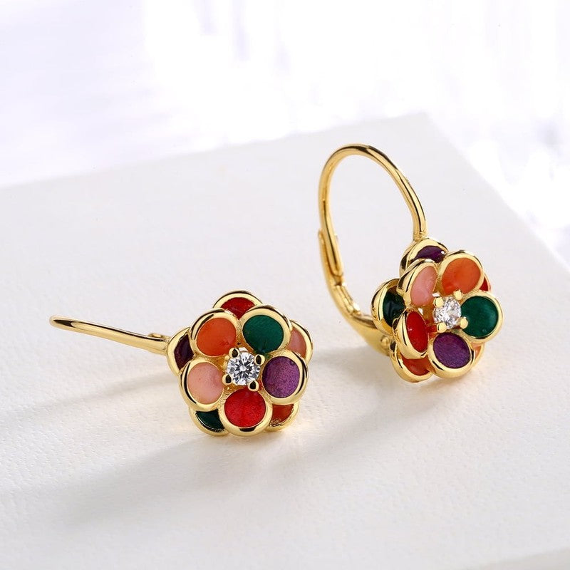14K Gold Plated and Floral Leverback Earrings with Crystals2