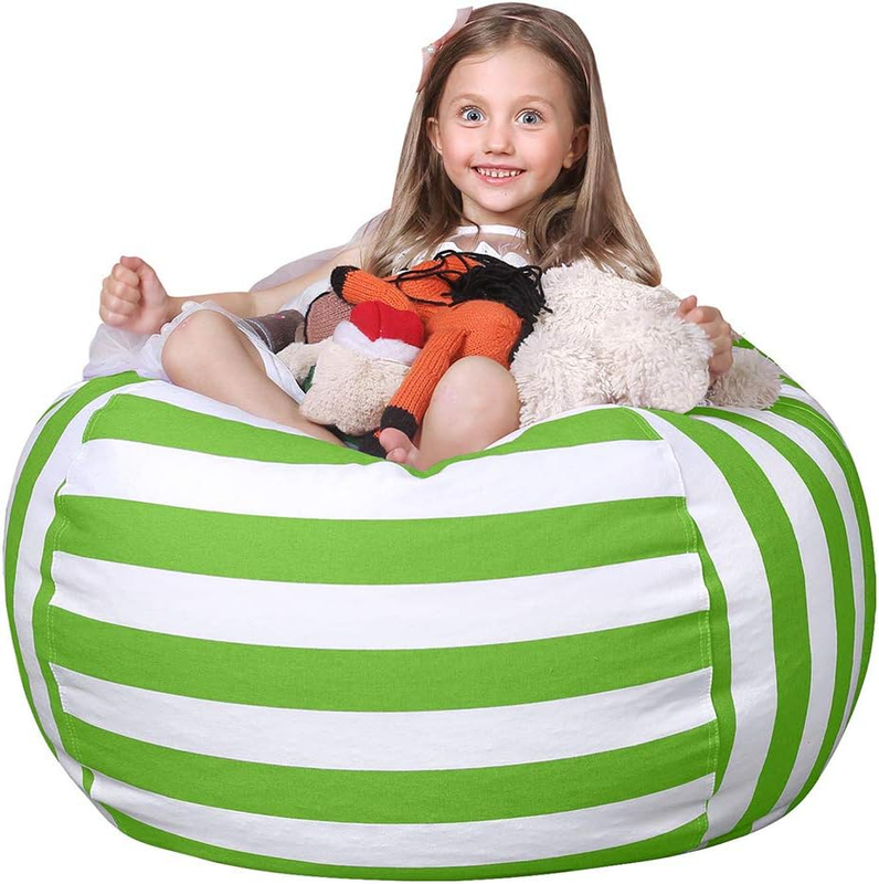 Kids Stuffed Animal Storage Bean Bag Cover XL Cotton Canvas Green0