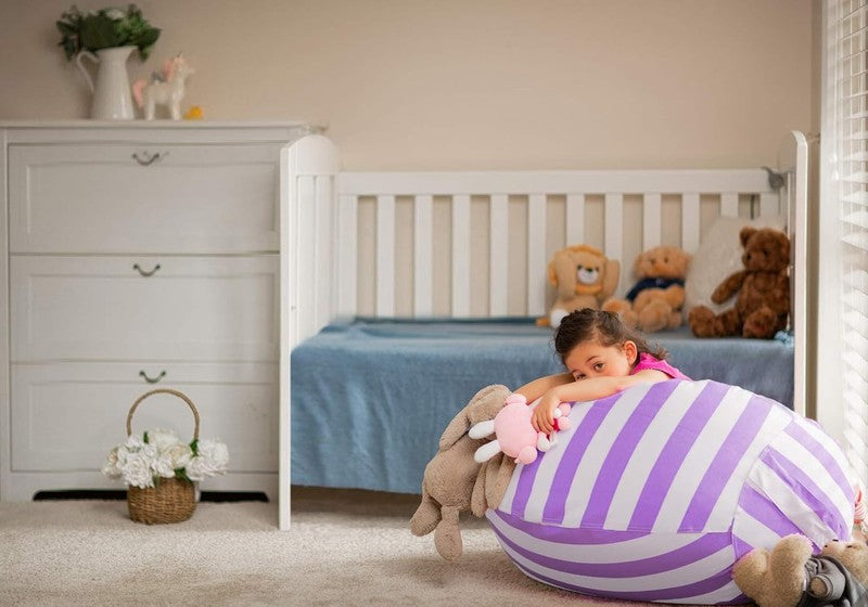 Kids Stuffed Animal Storage Bean Bag Cover XL Cotton Canvas Purple5