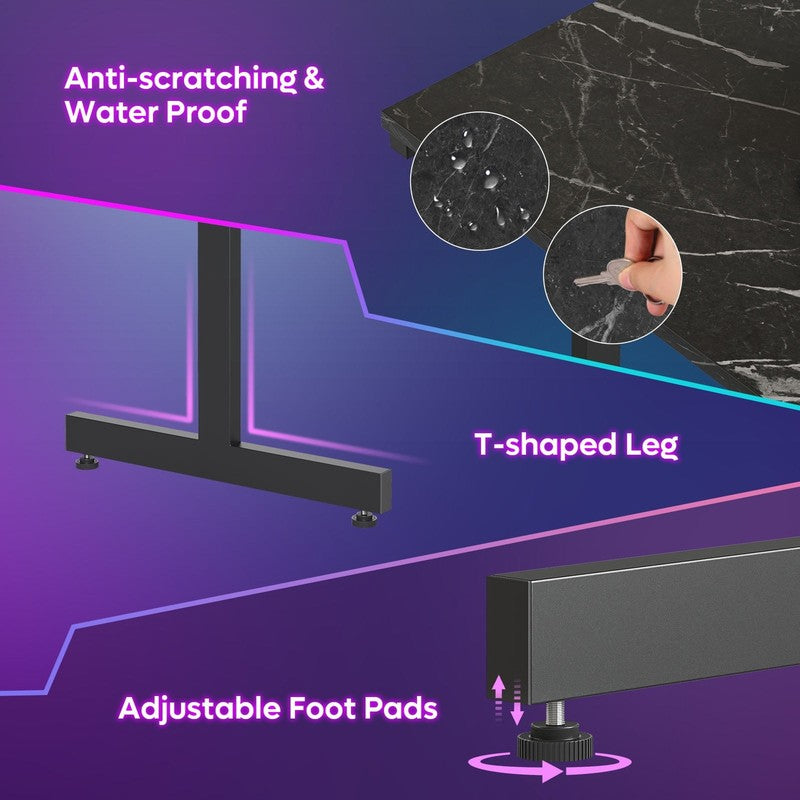 42" LED Gaming Desk PC Computer Table w/ Monitor Stand Black Marble2