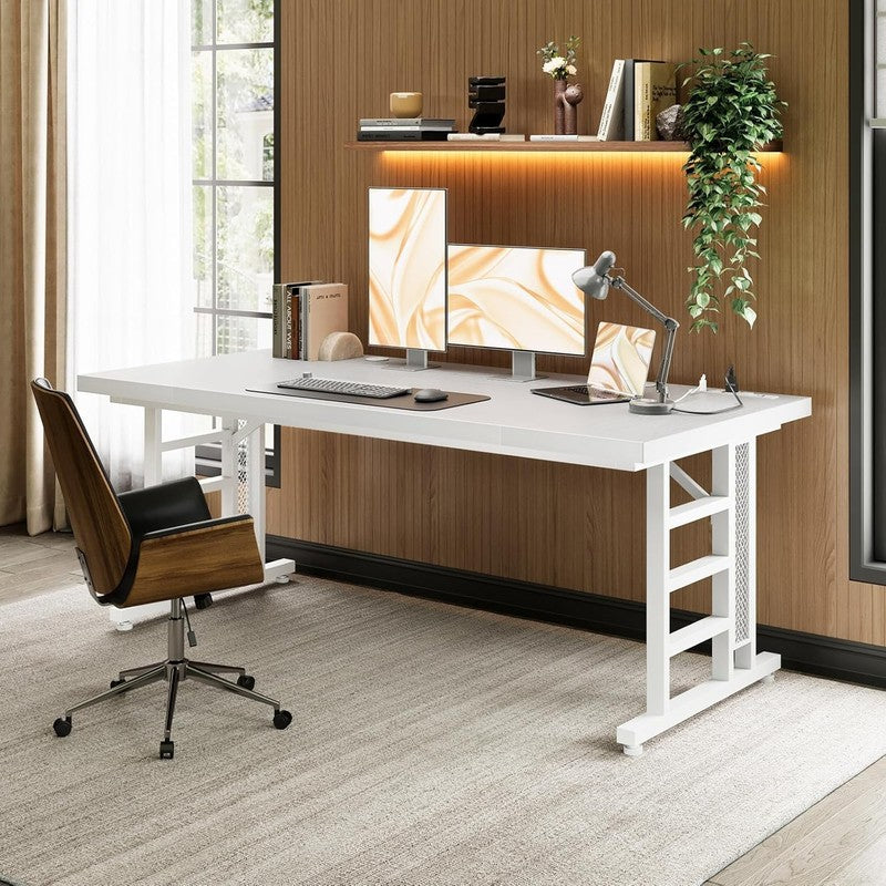 71" Executive Desk w/ USB Ports Large Modern Office Table White2