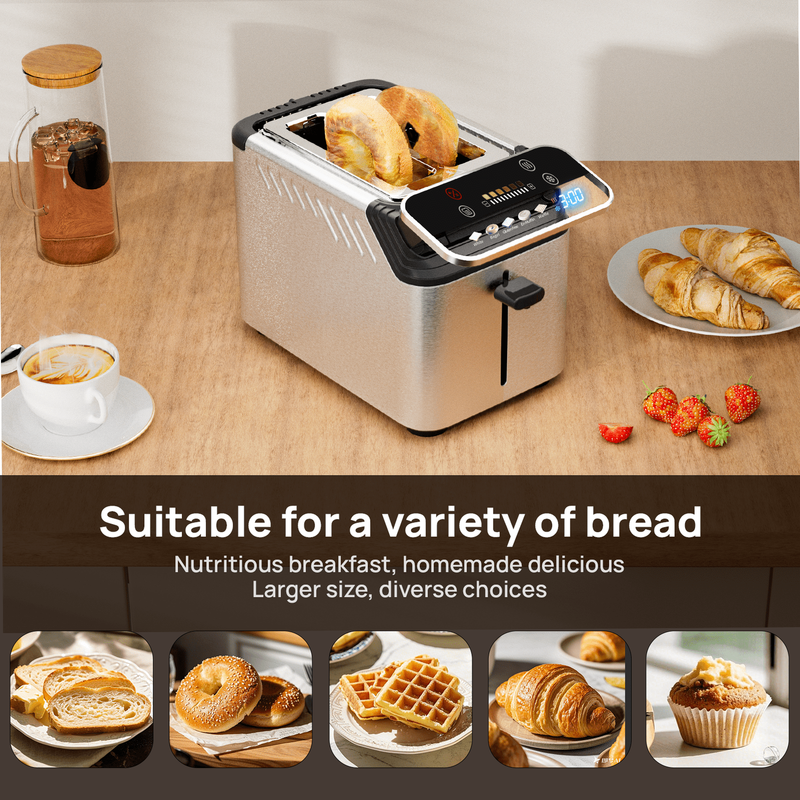 2-Slice Touchscreen Toaster Stainless Steel Wide Slots Bagel Reheat Defrost2