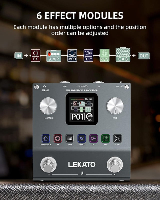 Multi Effects Guitar Pedal Pocket Rechargeable 6 Modules 80 Presets BT Audio3