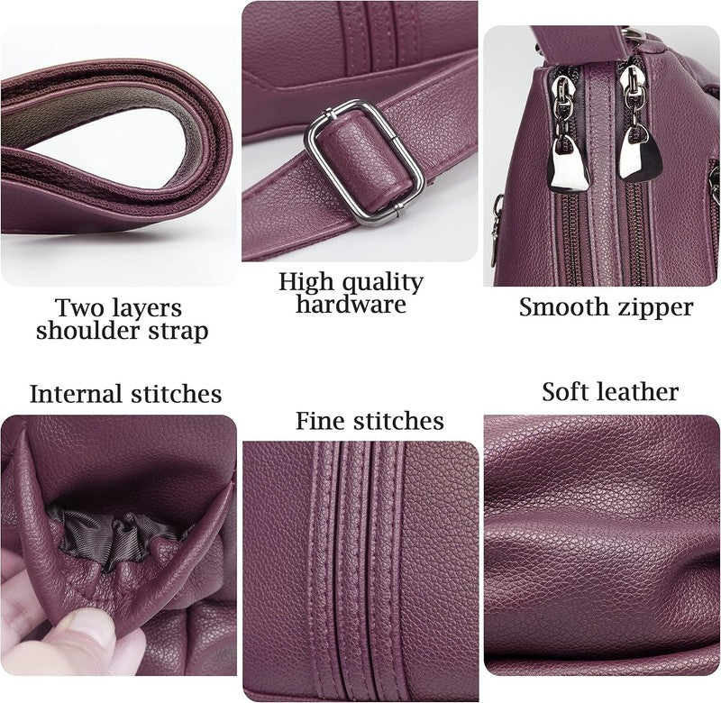 Women Soft PU Leather Crossbody Bag Multi Pocket Shoulder Handbag Tote Satchel4