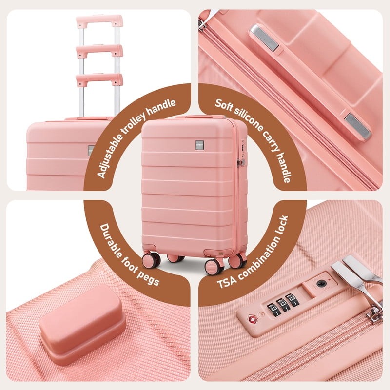 3 Piece 20" Carry On Luggage Set TSA Lock Spinner Wheels Duffel & Toiletry Pink5