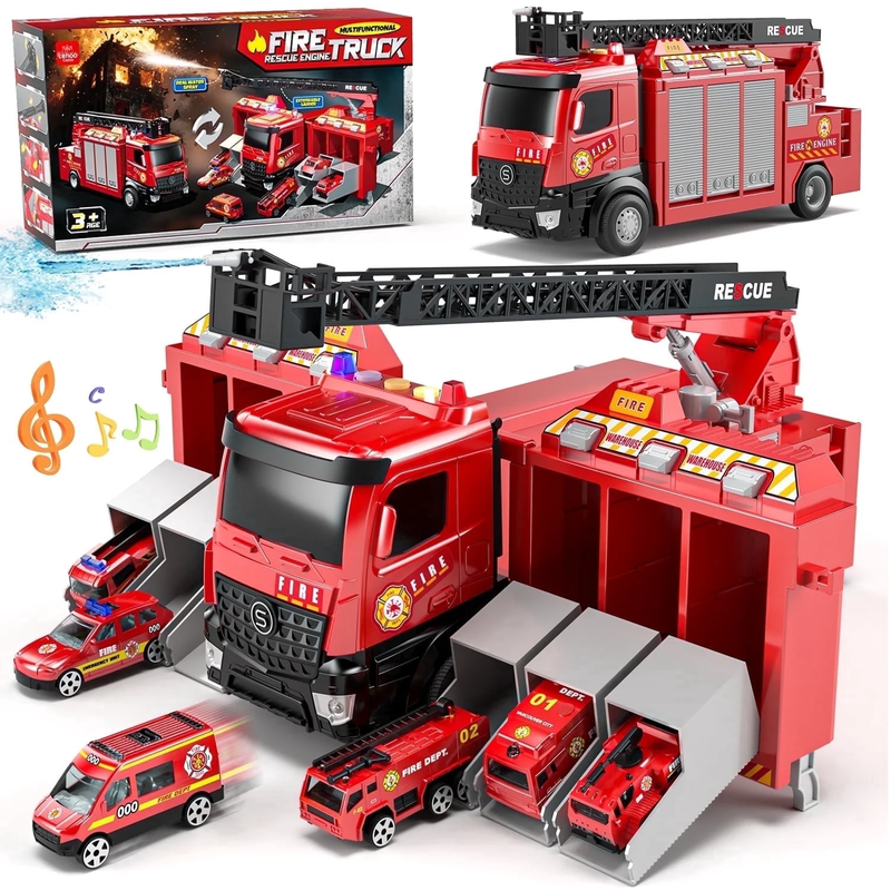 Fire Truck Toy for Boys 2–5 – Lights, Siren Sounds, Water Spray, Ladder & 6 Mini10