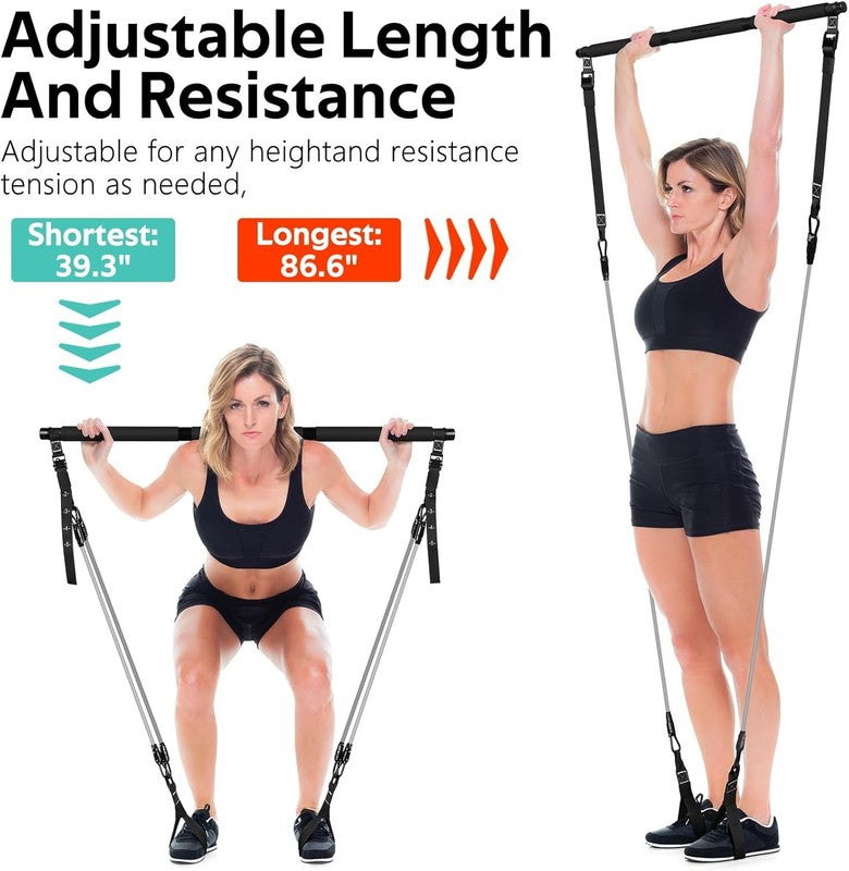 Pilates Bar Kit w/ Resistance Bands Adjustable Metal Buckle Full Body Workout3