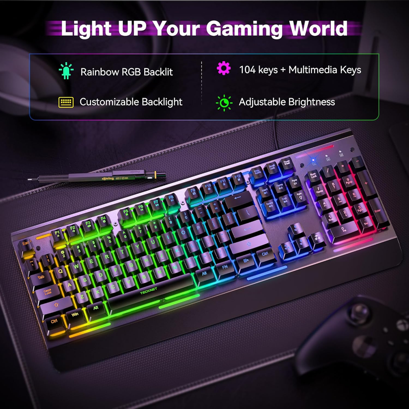 RGB Gaming Keyboard USB Wired 15-Zone LED Anti-Ghosting Metal Panel2