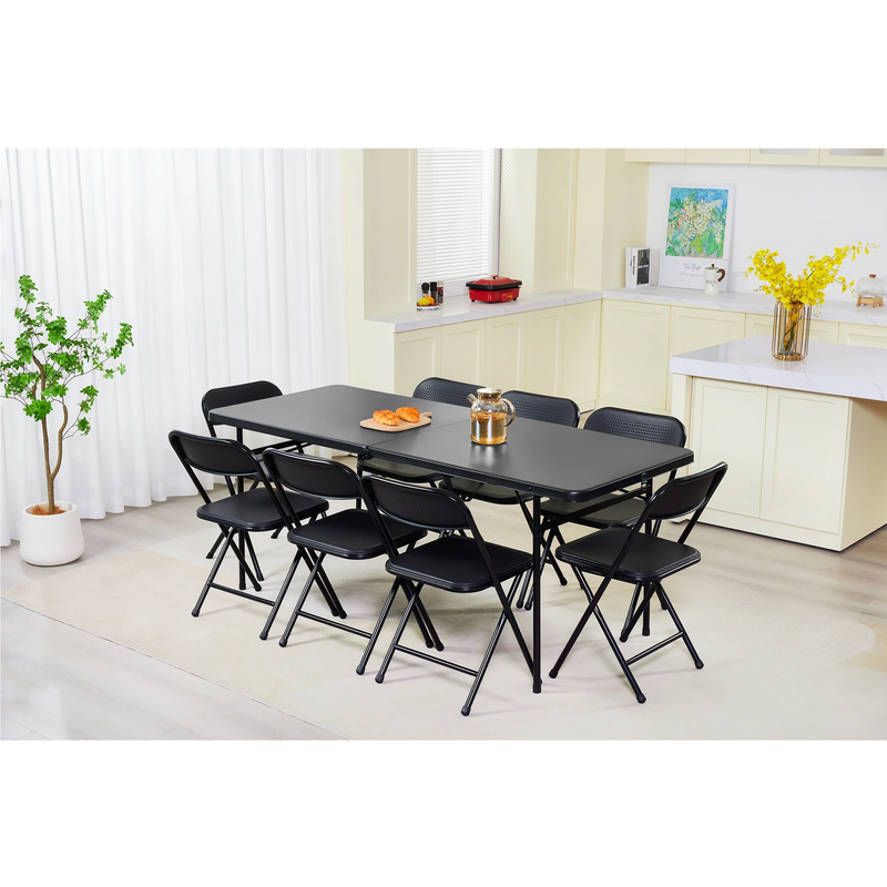 6 Foot Bi-Fold Plastic Folding Table, Black6