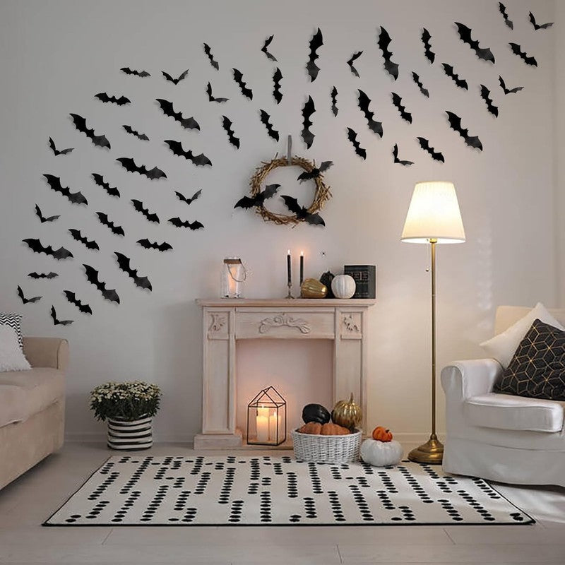 120-Piece 3D Halloween Bat Wall Decor – Waterproof Black Bat Stickers in 4 Sizes6