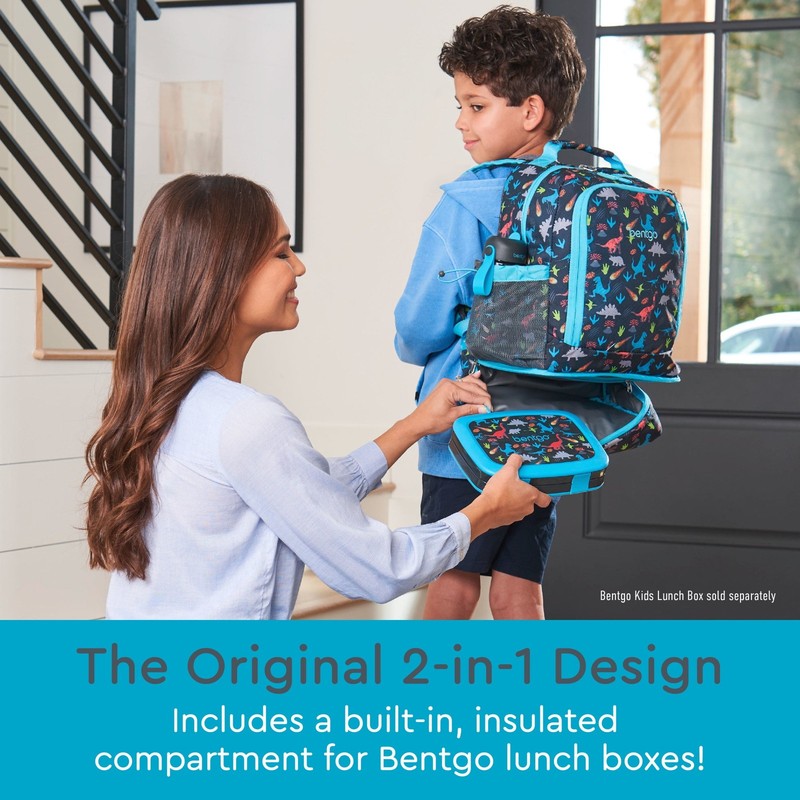 Kids 2 in 1 Backpack and Insulated Lunch Bag Dinosaur Print Water Resistant Scho1