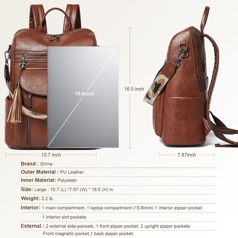Women Laptop Backpack 15.6" Leather Travel Work Water Resistant Brown2