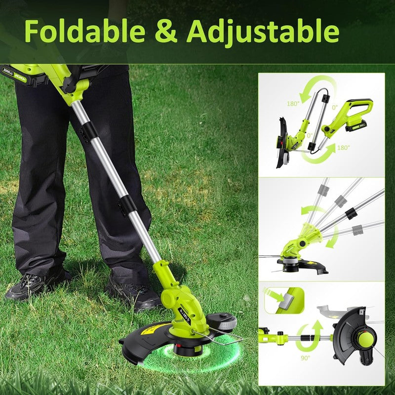 Electric String Trimmer Cordless with 2X2.0Ah Battery, 20V Battery Powered 12 In3