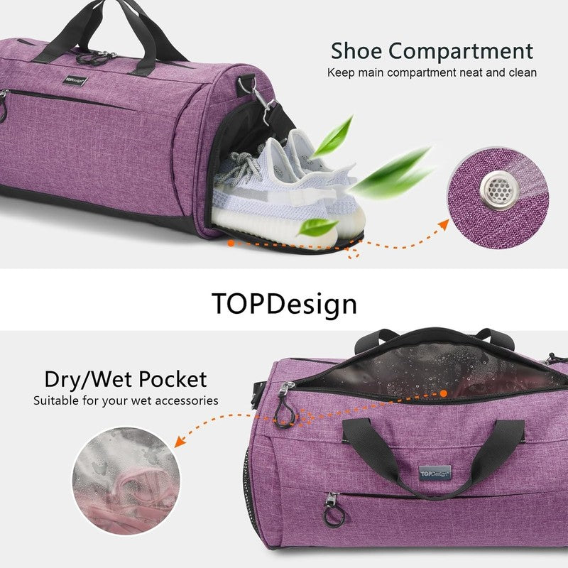 Gym Bag Unisex Duffel Shoe Compartment Wet Pocket Travel Sports Textured Purple5