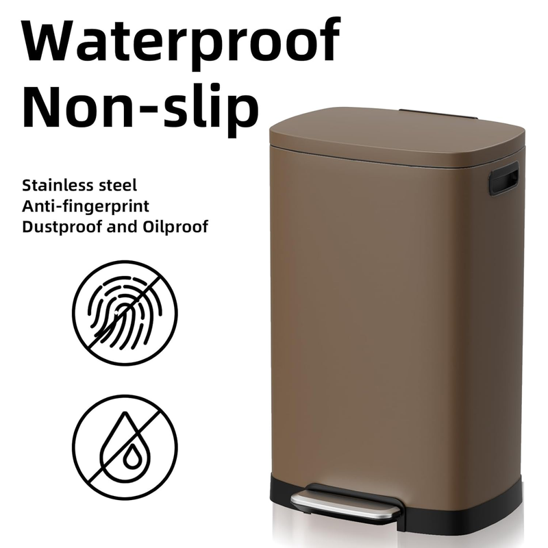 13 Gallon Trash Can Stainless Steel Soft Close Pedal Bin 50L Brown4