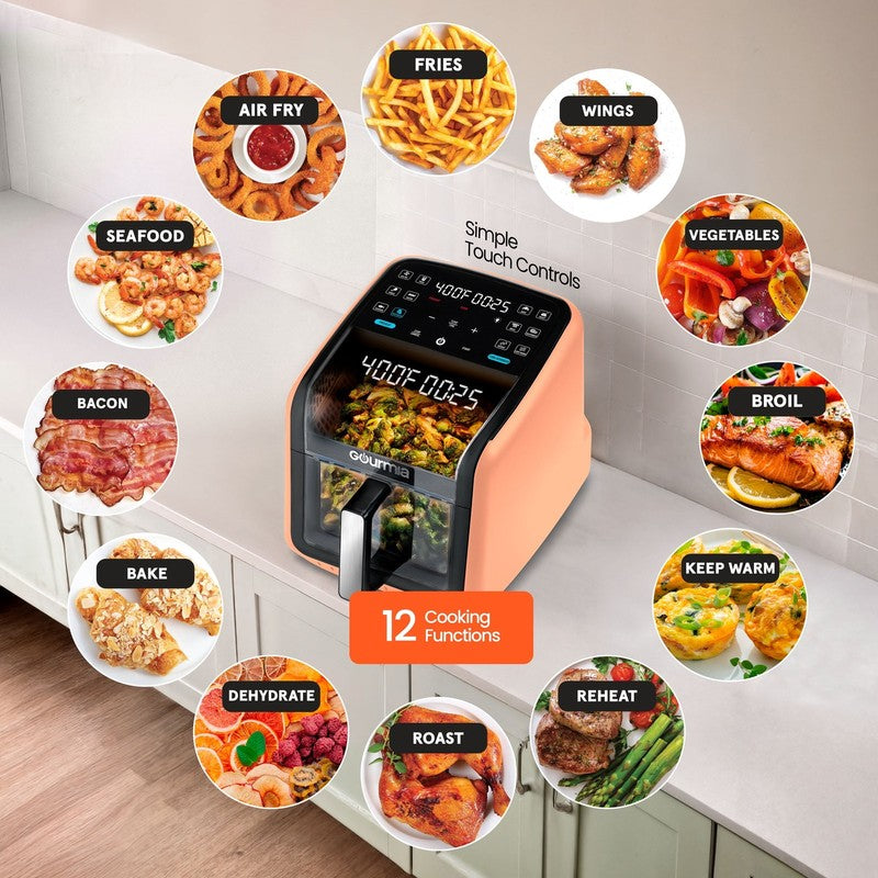 7QT Digital Air Fryer Panoramic View Window 12 Preset Touch Screen Cooker Peach3