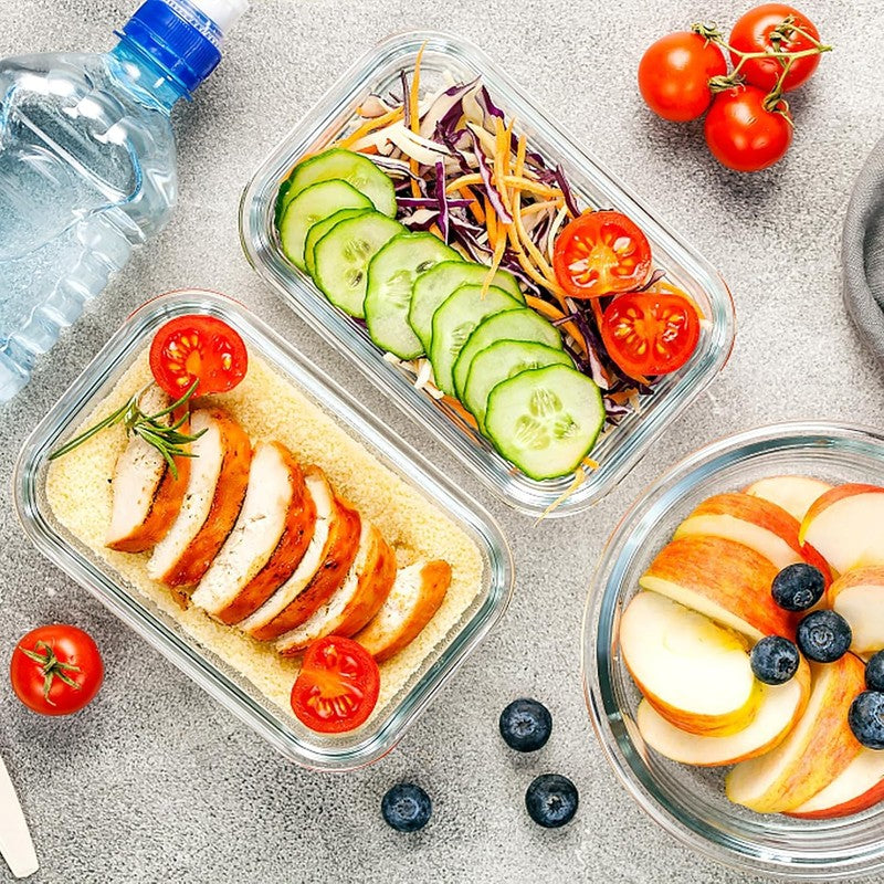 10 Pack Airtight Glass Meal Prep Containers Stackable Lids Grey6