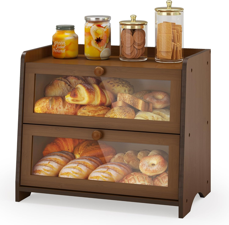 Vintage Double Layer Bread Box Large Farmhouse Bread Storage with Acrylic Door0