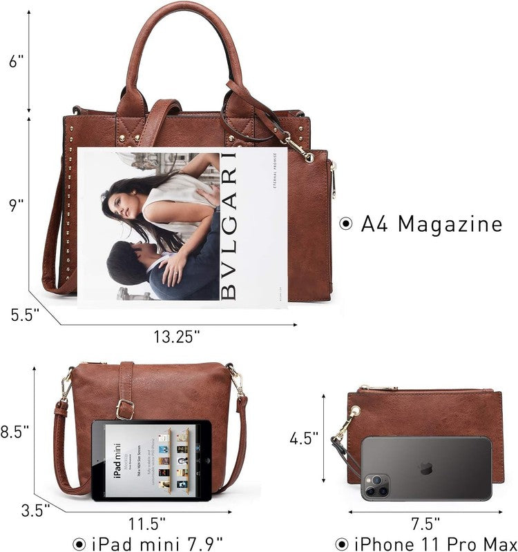 3Pc Women’s Handbag Set Tote Satchel Shoulder Top Handle Purse Wallet3