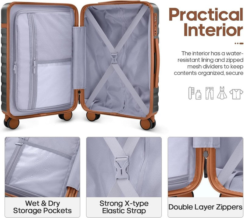3 Piece Luggage Set 20" Carry On Spinner Hardside Suitcase w/ TSA Lock Grey1