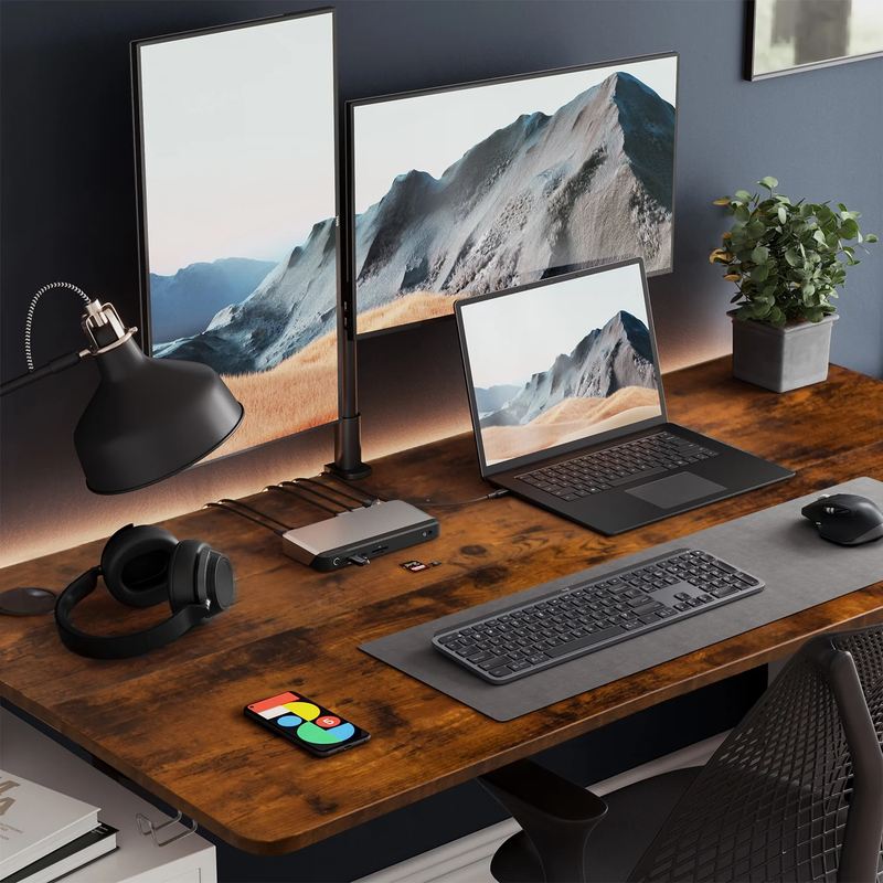 48"×24" Electric Height Adjustable Standing Desk T Shaped Metal Brown2
