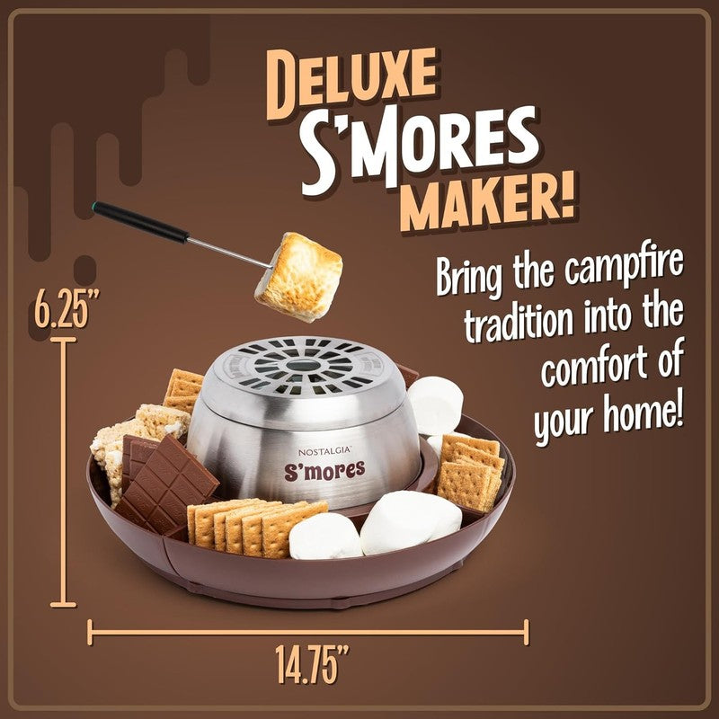Electric S'Mores Maker, 4 Trays, 4 Forks, Lazy Susan Design, Indoor, Brown SS1