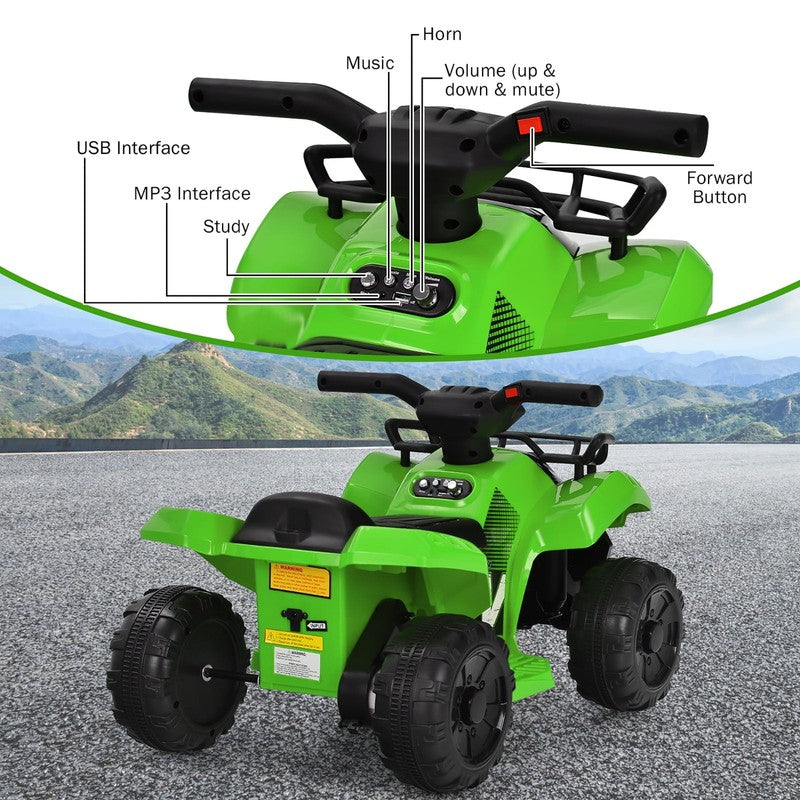6V Kids ATV Quad Electric Ride on Car Toy Toddler with LED Light MP3 Green6