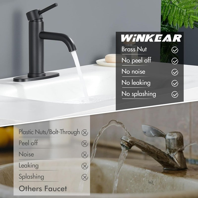 Black Bathroom Faucet,  Single Hole Bathroom Faucet with Pop-Up Drain and Flexib5