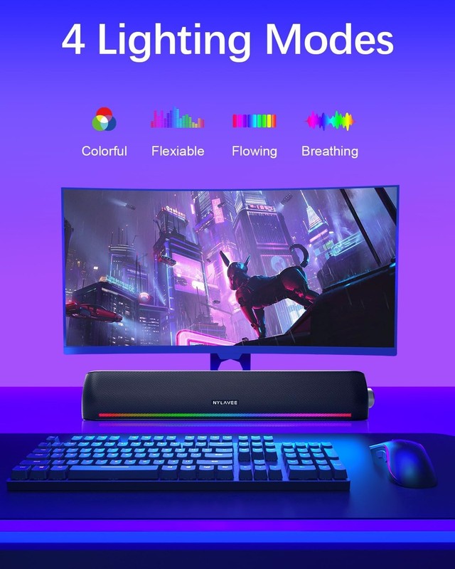 HiFi PC Soundbar Speakers Bluetooth 5.0 USB 3.5mm RGB 4 Modes Desktop2