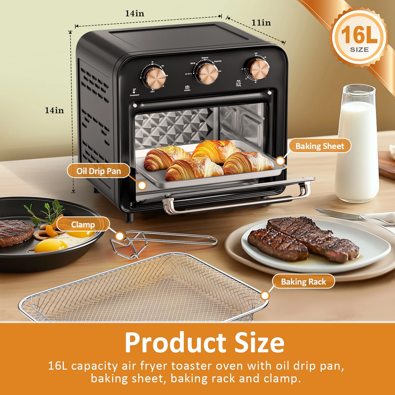 5 in 1 Air Fryer Toaster Oven, 1300W, 17 Quart, Oil Less Cooking Combo5