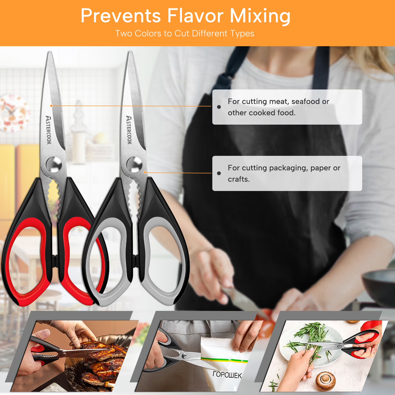 2PCS Kitchen Scissors Heavy Duty Food Shears Serrated Blade Dishwasher Safe5