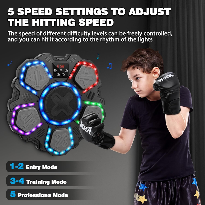 Music Boxing Machine Bluetooth Punching Target Wall Mount w/ Gloves Kids3