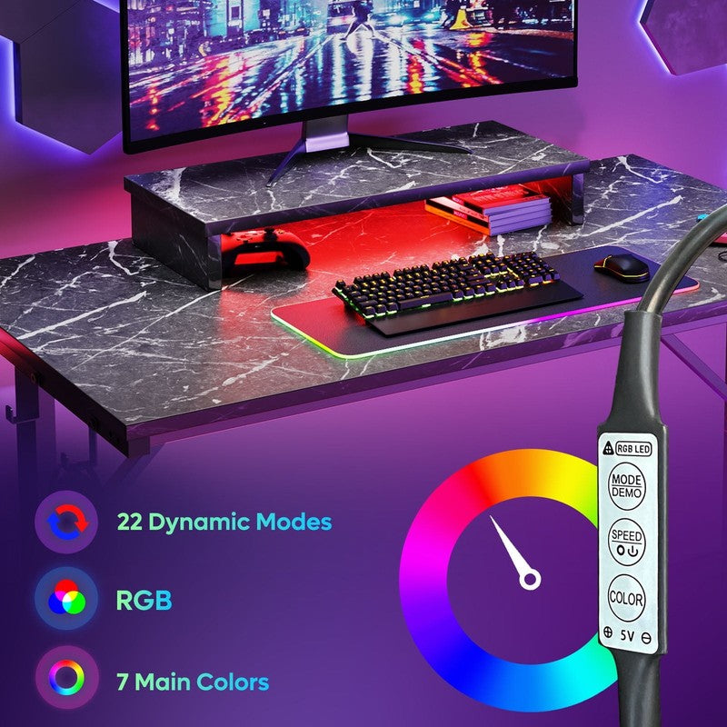 42" LED Gaming Desk PC Computer Table w/ Monitor Stand Black Marble1