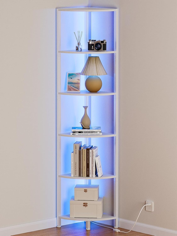 6 Tier Corner Shelf with LED Light, 67.5” Tall Standing Shelf Organizer Shelf0