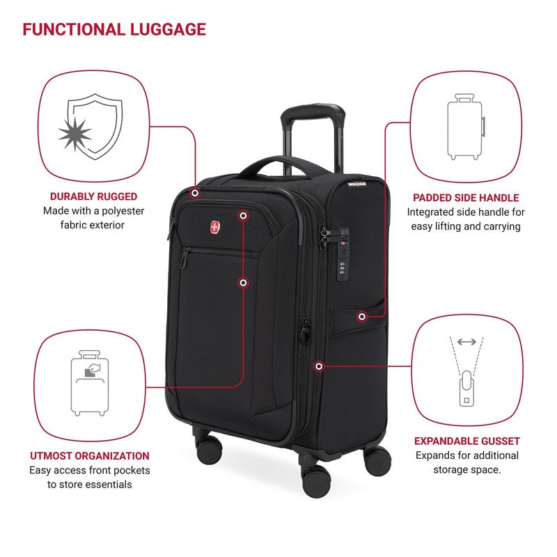 Stride Expandable Carry-On Spinner Luggage with TSA Lock, 8 Wheels, Black1