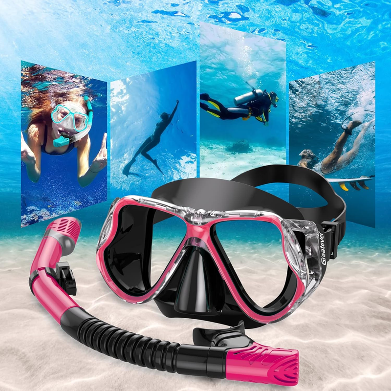 Dry Snorkel Set Panoramic Wide View Anti-Fog Scuba Mask Snorkeling Gear6