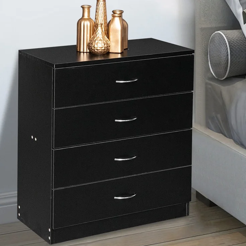 Black Chest of Drawers Dresser Wood Organizer Cabinet, 4 Drawer Nightstand Side11