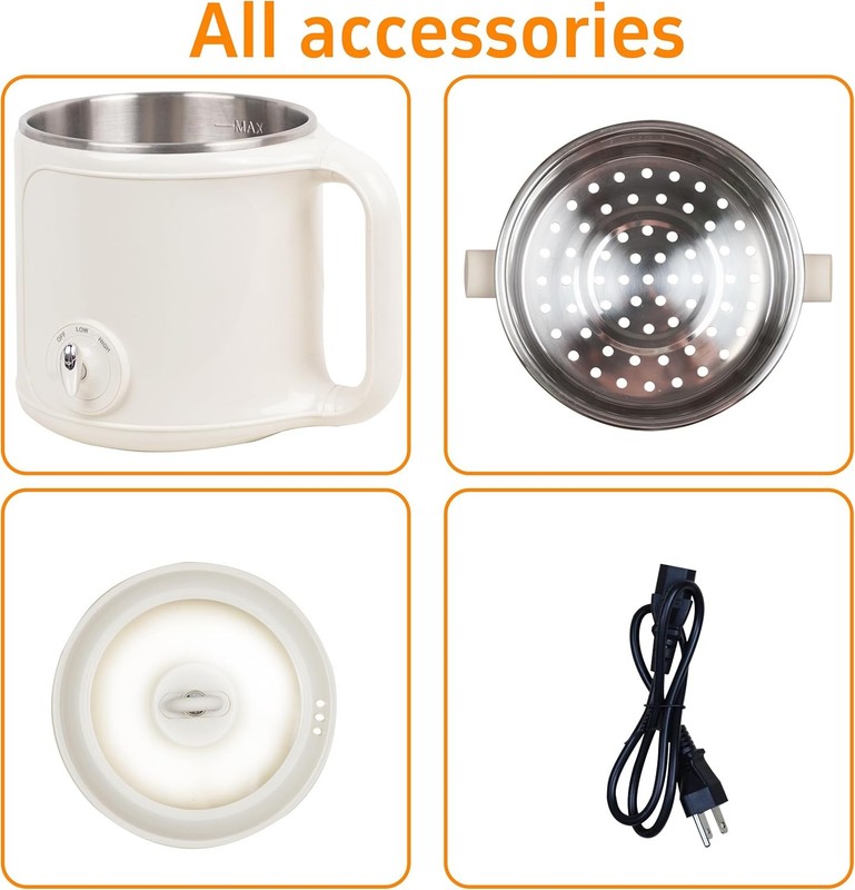 2.0L Electric Hot Pot Steamer Stainless Steel Ramen Cooker Dorm Office Travel5