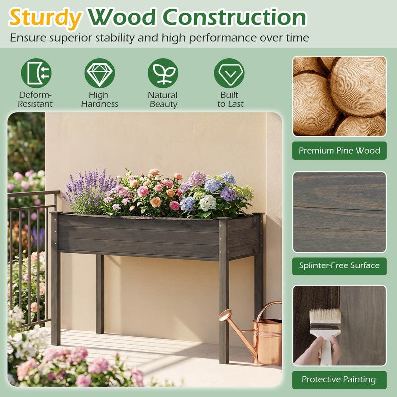 Wooden Raised Vegetable Garden Bed Elevated Grow Vegetable Planter Gray5