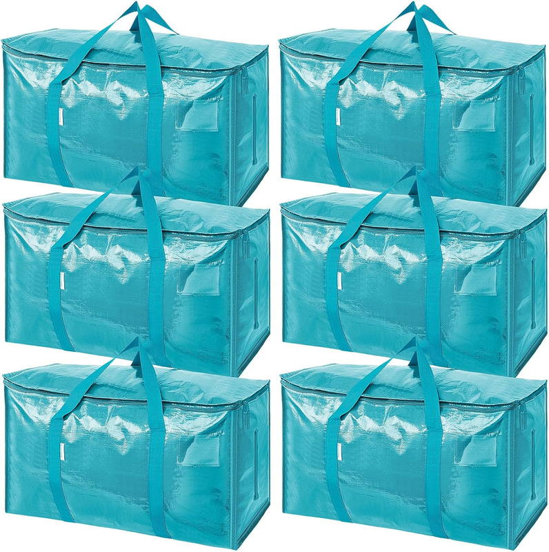 6 Pack Extra Large Heavy Duty Moving Bags Zipper Storage Totes Aqua0