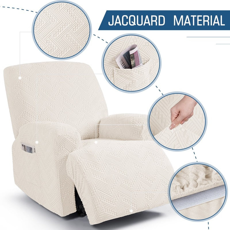 Beige Recliner Chair Slipcover with Pockets, Non-Slip & Washable Cover4