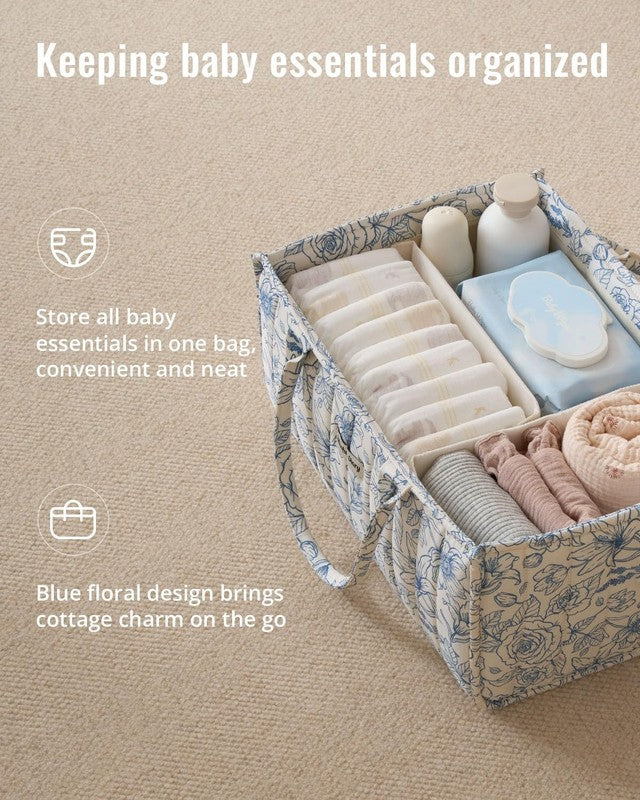 Floral Diaper Caddy Organizer Nursery Storage Basket Baby Shower Blue1