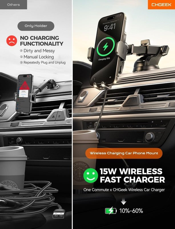 15W Wireless Car Charger Mount, Auto Clamping Fast Charge for Dash, Windshield2