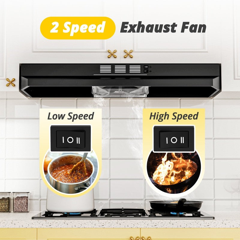 Black 36" Under Cabinet Range Hood 300CFM 2-Speed Ducted/Ductless10