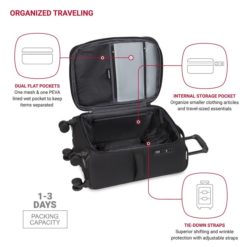 Stride Expandable Carry-On Spinner Luggage with TSA Lock, 8 Wheels, Black2
