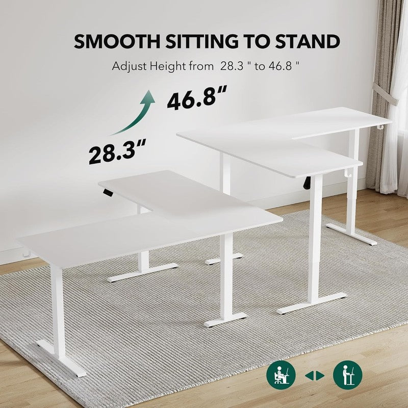 L-Shaped 63x55 Electric Standing Desk Adjustable Height Corner White4