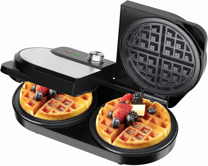 Double Waffle Maker 6" 1400W Belgian Waffle Iron Nonstick Temp Control Stainless9