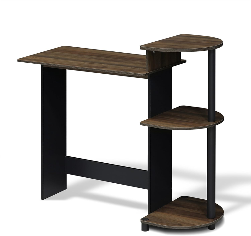 Compact Computer Desk with Shelves, round Side, Columbia Walnut/Black10